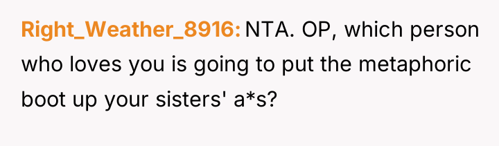 Right_Weather_8916 NTA. OP, which person who loves you is going...