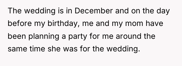 The wedding is in December and on the day before...