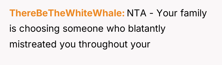 ThereBeTheWhiteWhale NTA - Your family is choosing someone who blatantly...