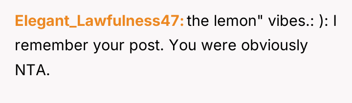 Elegant_Lawfulness47 the lemon" vibes.: ): I remember your post. You...