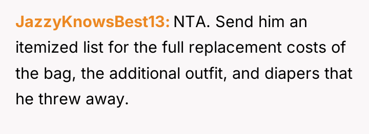 JazzyKnowsBest13 NTA. Send him an itemized list for the full...