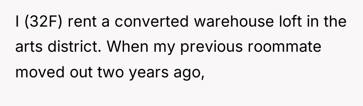 I (32F) rent a converted warehouse loft in the arts...