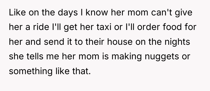 Like on the days I know her mom can't give...