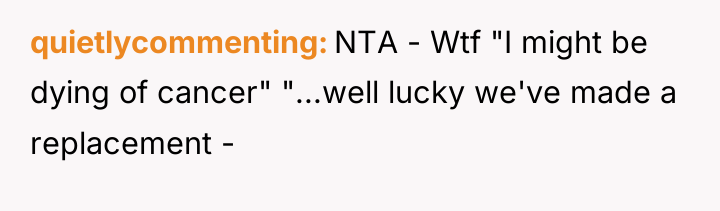 quietlycommenting NTA - Wtf "I might be dying of cancer"...