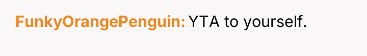FunkyOrangePenguin YTA to yourself.