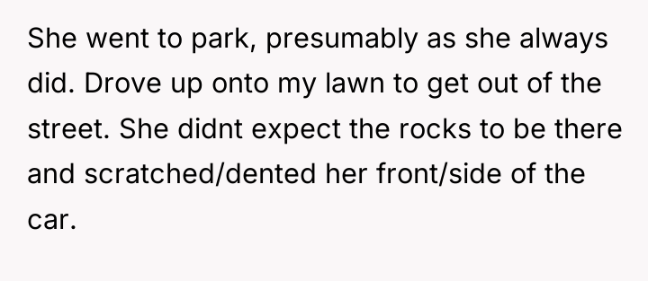 She went to park, presumably as she always did. Drove...