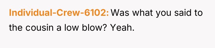 Individual-Crew-6102 Was what you said to the cousin a low...