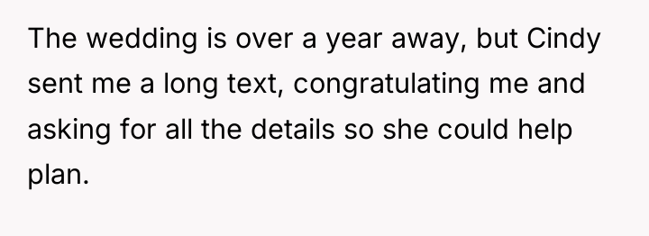 The wedding is over a year away, but Cindy sent...