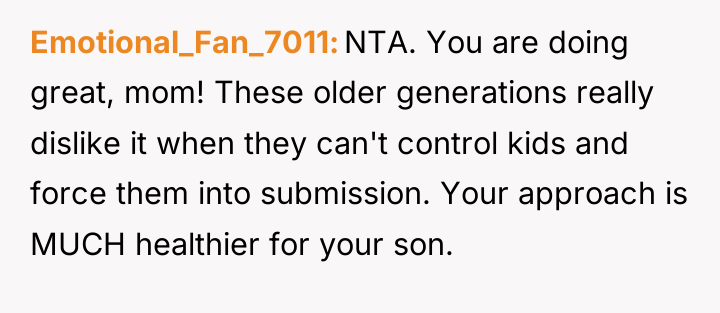 Emotional_Fan_7011 NTA. You are doing great, mom! These older generations...