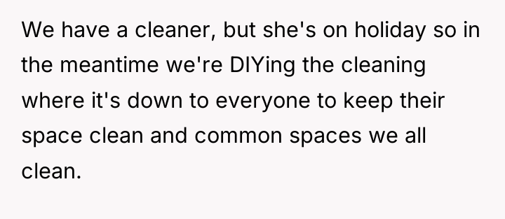 We have a cleaner, but she's on holiday so in...