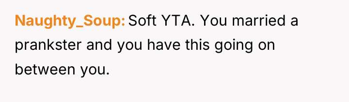 Naughty_Soup Soft YTA. You married a prankster and you have...