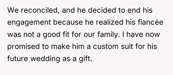 We reconciled, and he decided to end his engagement because...