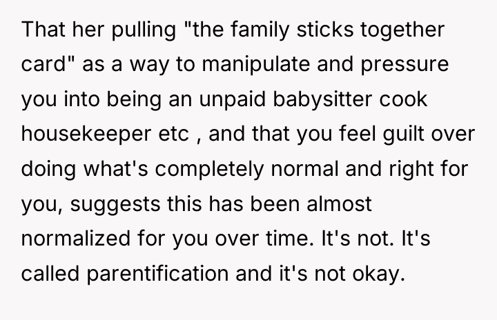 That her pulling "the family sticks together card" as a...