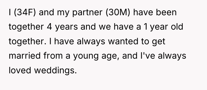 I (34F) and my partner (30M) have been together 4...