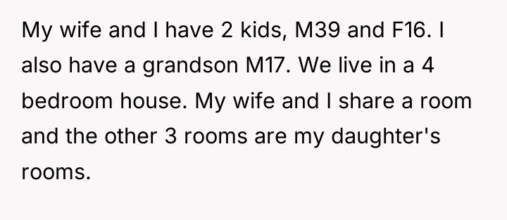 My wife and I have 2 kids, M39 and F16....