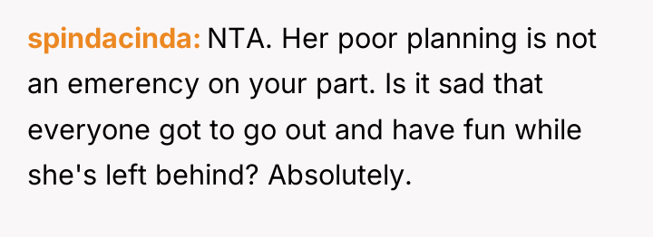 spindacinda NTA. Her poor planning is not an emerency on...