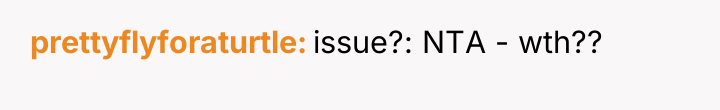 prettyflyforaturtle issue?: NTA - wth??