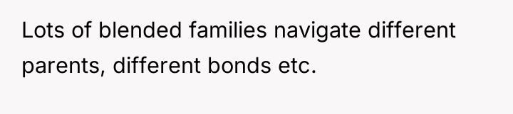 Lots of blended families navigate different parents, different bonds etc.