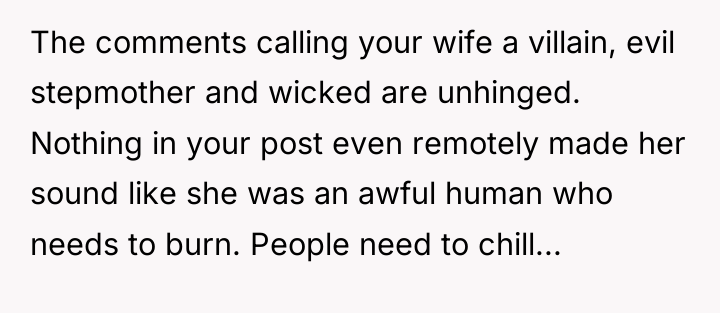 The comments calling your wife a villain, evil stepmother and...