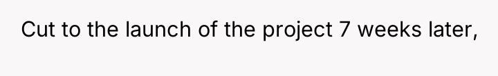 Cut to the launch of the project 7 weeks later,