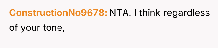 ConstructionNo9678 NTA. I think regardless of your tone,