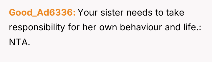 Good_Ad6336 Your sister needs to take responsibility for her own...