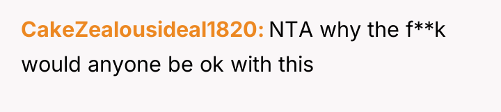 CakeZealousideal1820 NTA why the f**k would anyone be ok with...