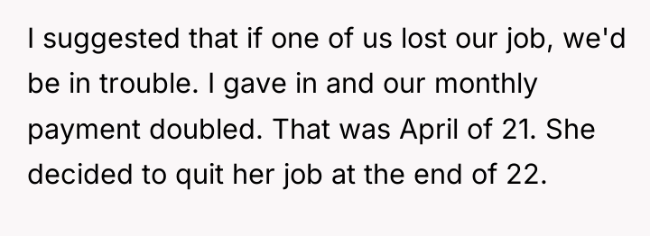 I suggested that if one of us lost our job,...