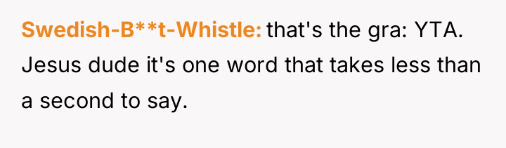 Swedish-B**t-Whistle that's the gra: YTA. Jesus dude it's one word...