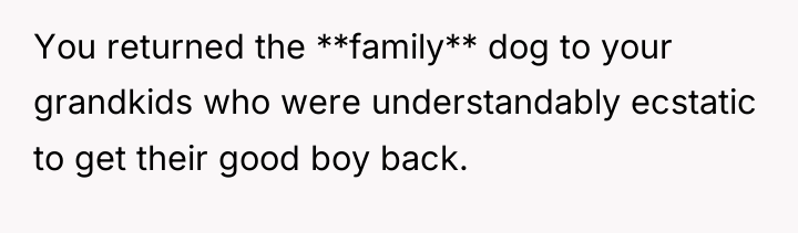 You returned the **family** dog to your grandkids who were...