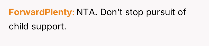 ForwardPlenty NTA. Don't stop pursuit of child support.