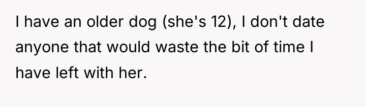 I have an older dog (she's 12), I don't date...