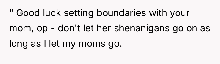 " Good luck setting boundaries with your mom, op -...