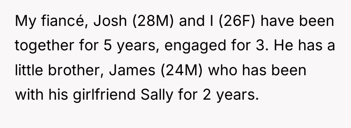 My fiancé, Josh (28M) and I (26F) have been together...