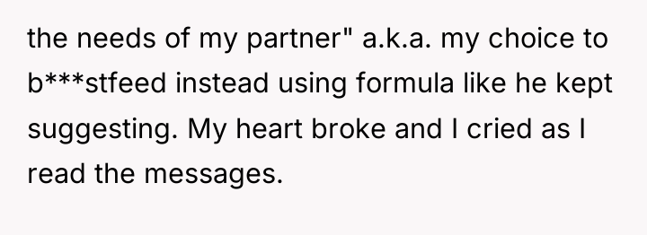 the needs of my partner" a.k.a. my choice to b***stfeed...