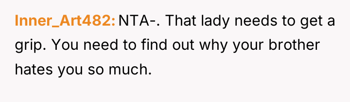 Inner_Art482 NTA-. That lady needs to get a grip. You...