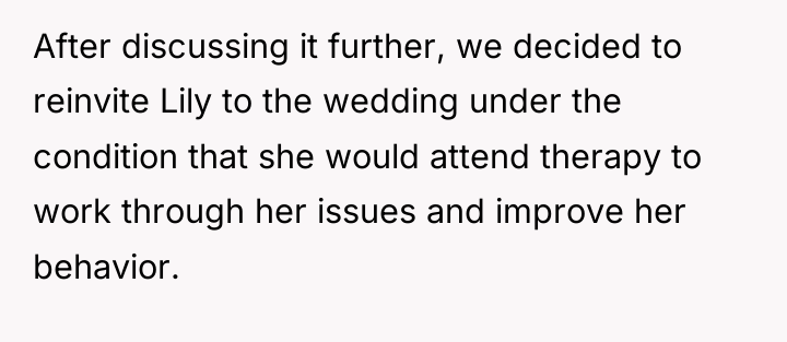 After discussing it further, we decided to reinvite Lily to...
