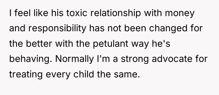 I feel like his toxic relationship with money and responsibility...