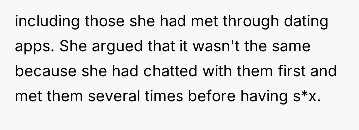 including those she had met through dating apps. She argued...