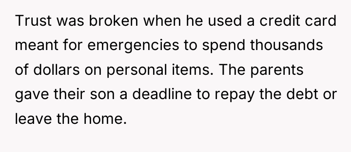 Trust was broken when he used a credit card meant...