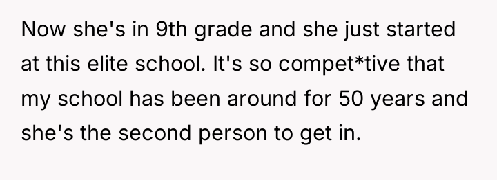 Now she's in 9th grade and she just started at...
