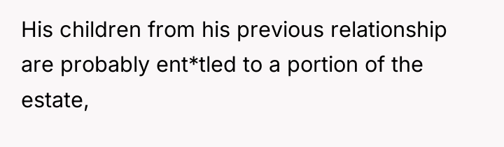 His children from his previous relationship are probably ent*tled to...