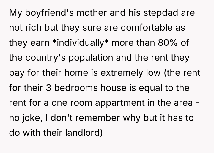 My boyfriend's mother and his stepdad are not rich but...