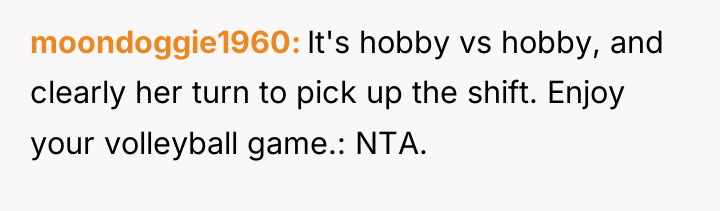 moondoggie1960 It's hobby vs hobby, and clearly her turn to...