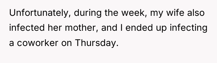 Unfortunately, during the week, my wife also infected her mother,...