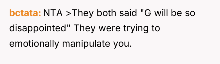 bctata NTA >They both said "G will be so disappointed"...