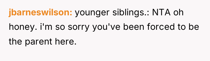 jbarneswilson younger siblings.: NTA oh honey. i'm so sorry you've...