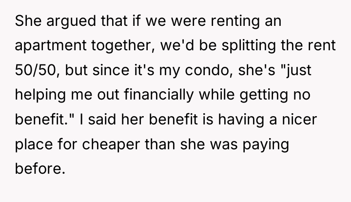 She argued that if we were renting an apartment together,...