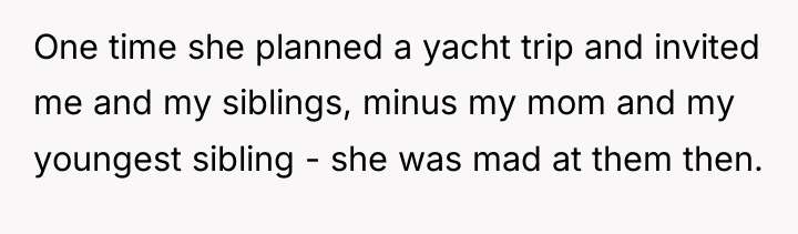 One time she planned a yacht trip and invited me...