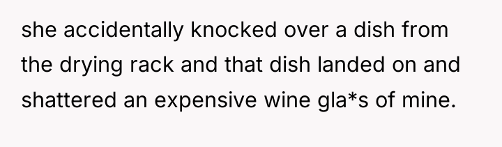 she accidentally knocked over a dish from the drying rack...